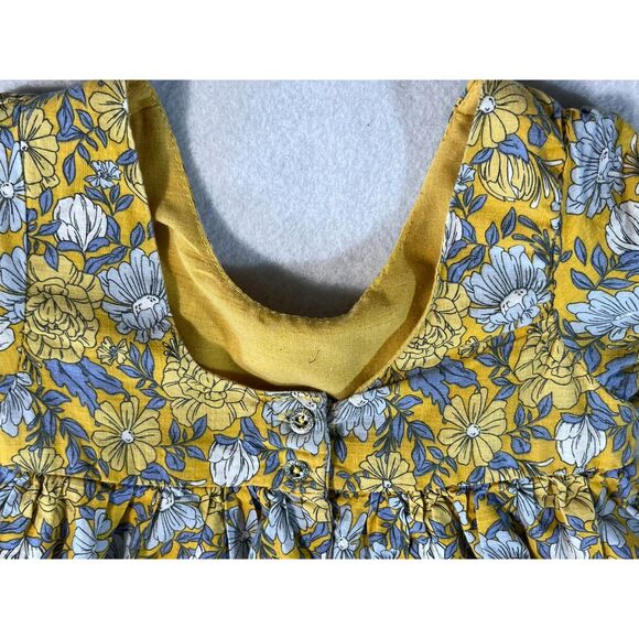 Joie 4T Toddler Girls Dress Boho Cottage Yellow Floral Ruffle Lined Gray Frilly - Picture 5 of 11